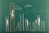 Stick figures climbing ladder