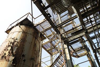 Part of the Union Carbide plant that caused the biggest Industrial disaster in 1984 in Bhopal - India on November 17, 2010