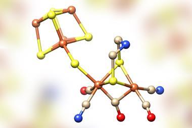 An image showing the molecular structure of the [FeFe]-hydrogenase active site, the H-cluster