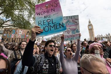 Trans-rights protesters outside the houses of parliament in London