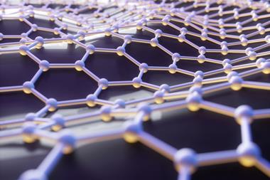 3d illustration of a graphene material molecular grid. Atoms connected in the hexagonal crystal lattice. A concept of carbon structure.