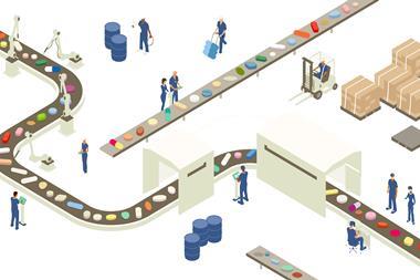 Image shows illustration of a manufacturing production line