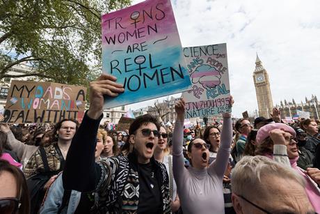 Trans-rights protesters outside the houses of parliament in London