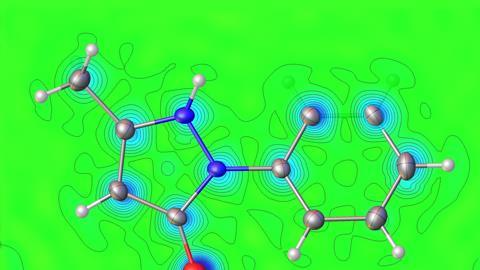 Image shows molecule analysis using a single-crystal x-ray diffractometer